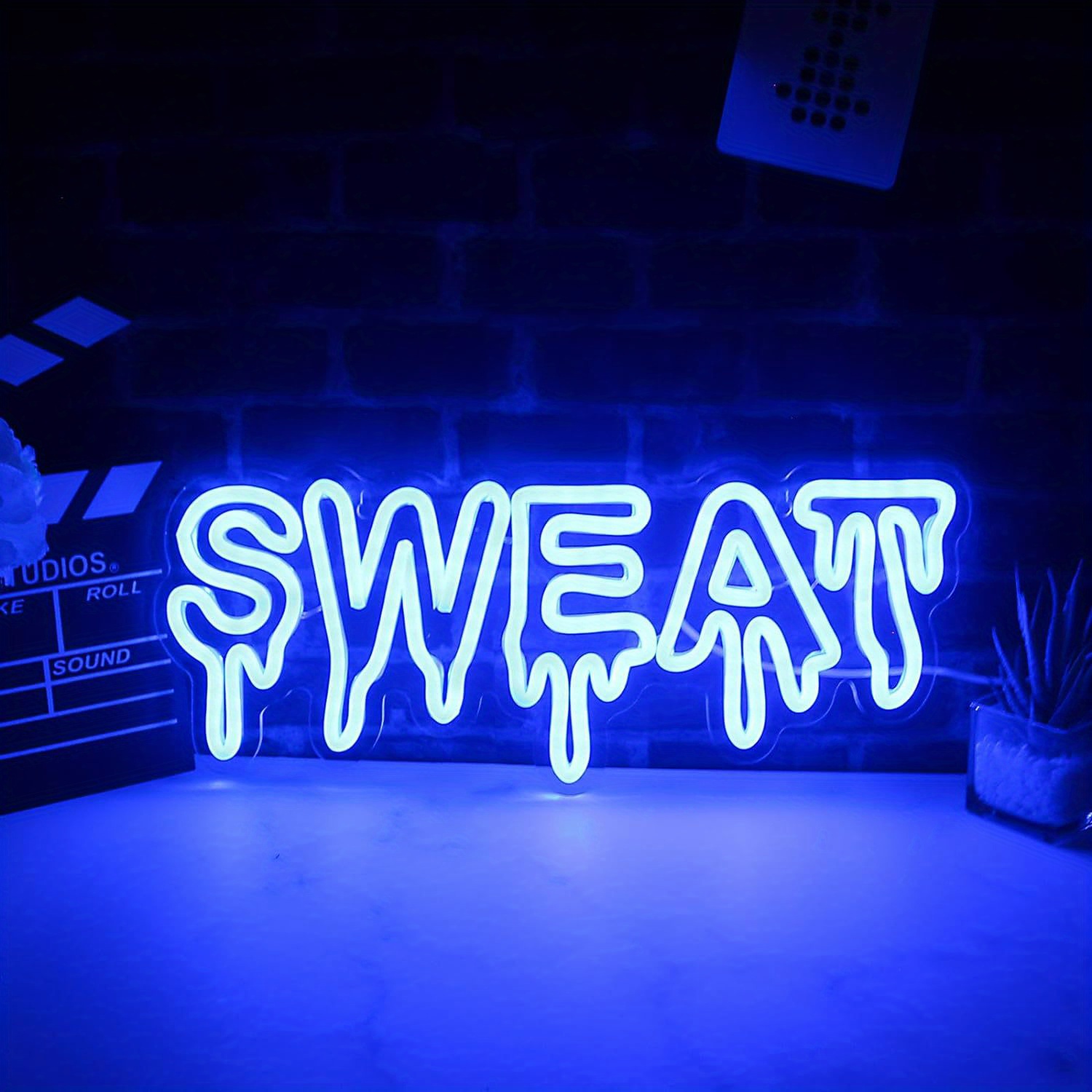 Home Gym Neon Sign - لافتة نيون LED زرقاء بتأثير التعرق